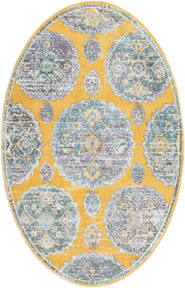 Yellow 5' 5 x 8' Paragon Oval Area Rug 100% Polypropylene Colorful Vivid Boho Style Modern Carpet for Unique Interiors for Sale at Rug Engine