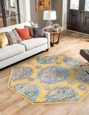 Yellow 6' x 6' Paragon Octagon Area Rug 100% Polypropylene Colorful Vivid Boho Style Modern Carpet for Unique Interiors for Sale at Rug Engine