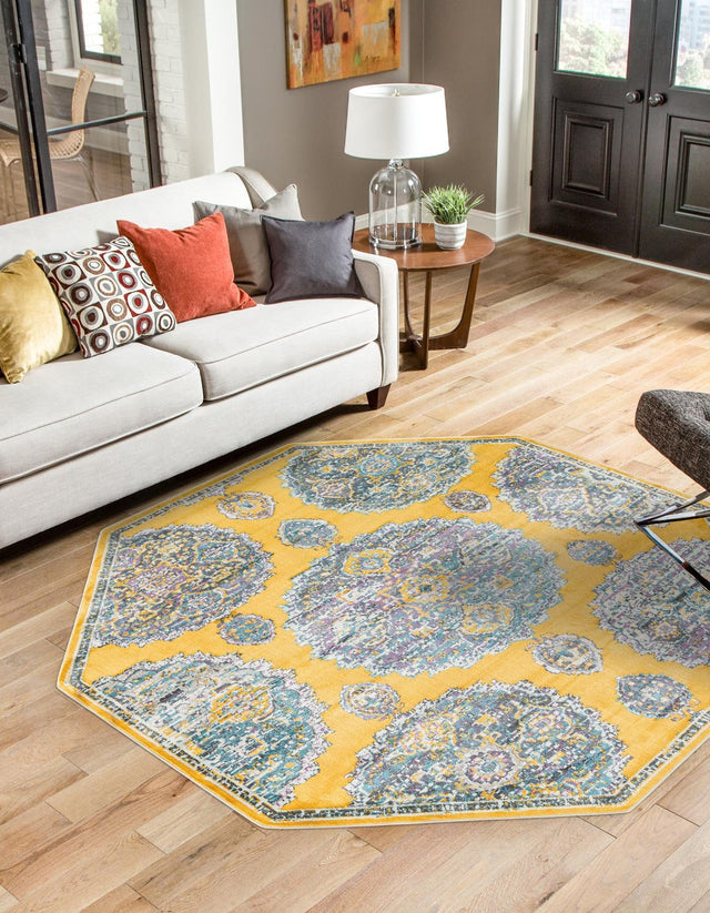 Yellow 8' 2 x 8' 2 Paragon Octagon Area Rug 100% Polypropylene Colorful Vivid Boho Style Modern Carpet for Unique Interiors for Sale at Rug Engine