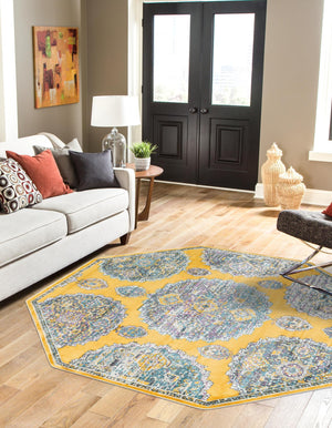 Yellow 6' x 6' Paragon Octagon Area Rug 100% Polypropylene Colorful Vivid Boho Style Modern Carpet for Unique Interiors for Sale at Rug Engine