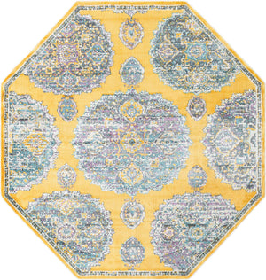 Yellow 6' x 6' Paragon Octagon Area Rug 100% Polypropylene Colorful Vivid Boho Style Modern Carpet for Unique Interiors for Sale at Rug Engine