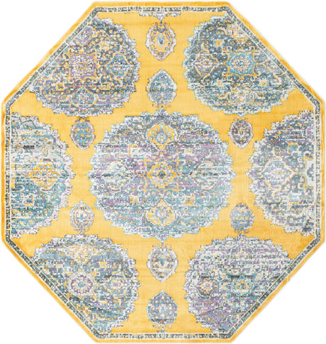 Yellow 6' x 6' Paragon Octagon Area Rug 100% Polypropylene Colorful Vivid Boho Style Modern Carpet for Unique Interiors for Sale at Rug Engine