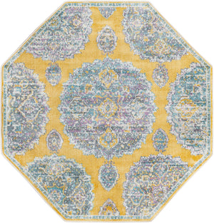 Yellow 4' x 4' Paragon Octagon Area Rug 100% Polypropylene Colorful Vivid Boho Style Modern Carpet for Unique Interiors for Sale at Rug Engine