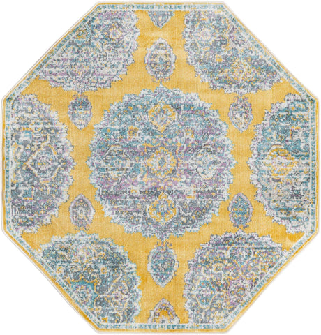 Yellow 4' x 4' Paragon Octagon Area Rug 100% Polypropylene Colorful Vivid Boho Style Modern Carpet for Unique Interiors for Sale at Rug Engine