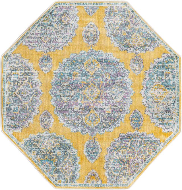 Yellow 4' x 4' Paragon Octagon Area Rug 100% Polypropylene Colorful Vivid Boho Style Modern Carpet for Unique Interiors for Sale at Rug Engine