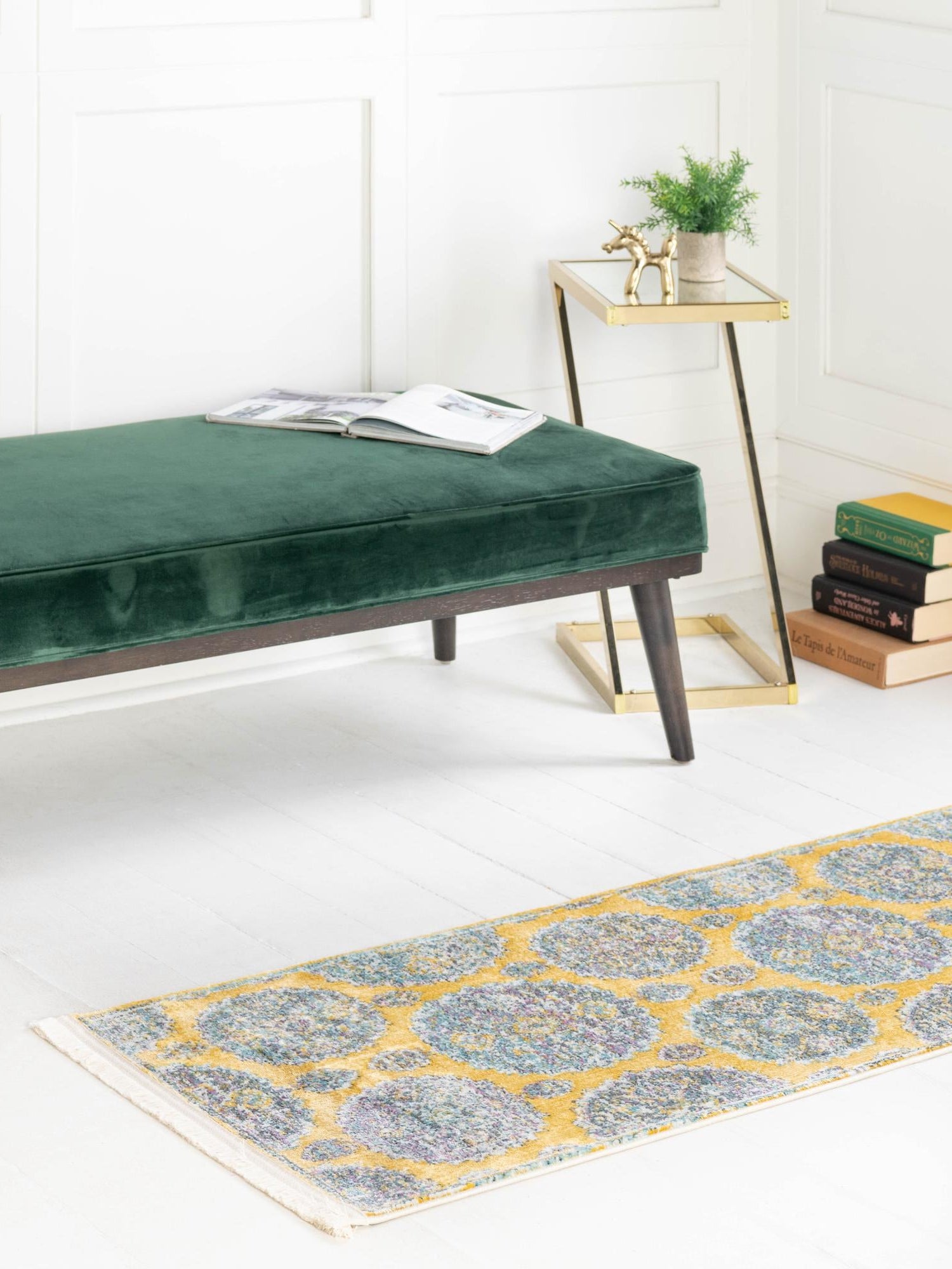 Yellow 2' 2 x 8' Paragon Runner Area Rug 100% Polypropylene Colorful Vivid Boho Style Modern Carpet for Unique Interiors for Sale at Rug Engine