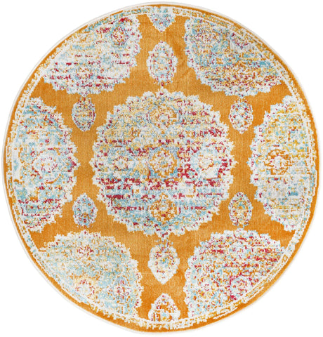 Orange 3' 3 x 3' 3 Paragon Round Area Rug 100% Polypropylene Colorful Vivid Boho Style Modern Carpet for Unique Interiors for Sale at Rug Engine