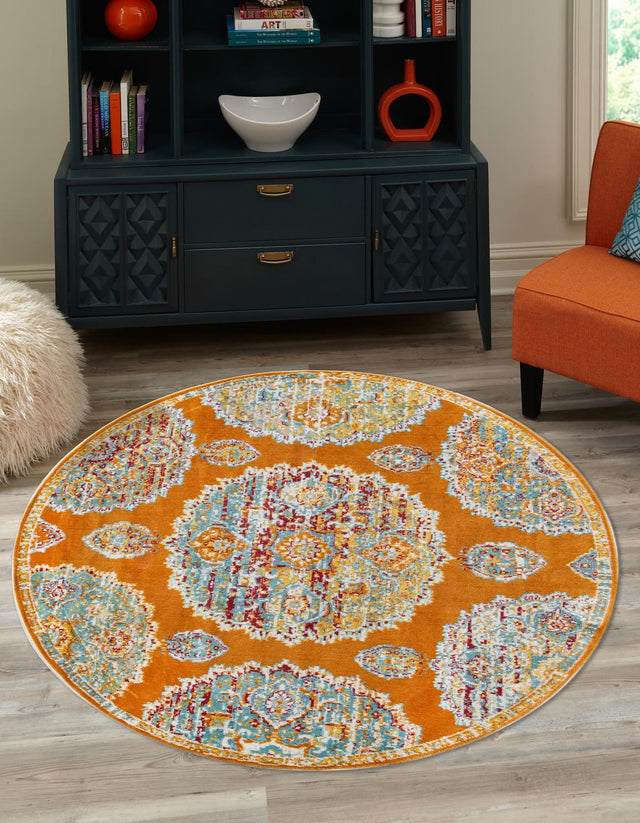 Orange 5' 5 x 5' 5 Paragon Round Area Rug 100% Polypropylene Colorful Vivid Boho Style Modern Carpet for Unique Interiors for Sale at Rug Engine