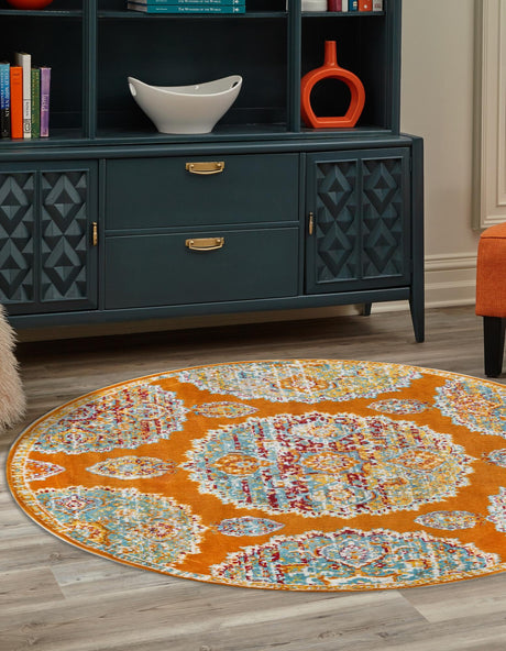 Orange 3' 3 x 3' 3 Paragon Round Area Rug 100% Polypropylene Colorful Vivid Boho Style Modern Carpet for Unique Interiors for Sale at Rug Engine