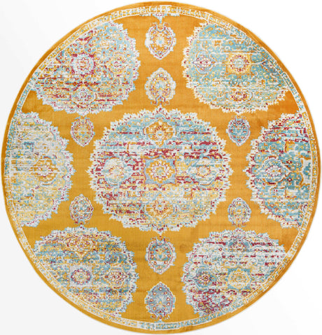 Orange 5' 5 x 5' 5 Paragon Round Area Rug 100% Polypropylene Colorful Vivid Boho Style Modern Carpet for Unique Interiors for Sale at Rug Engine
