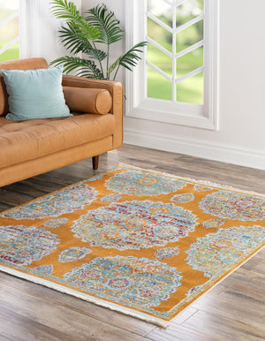 Orange 5' 5 x 5' 5 Paragon Square Area Rug 100% Polypropylene Colorful Vivid Boho Style Modern Carpet for Unique Interiors for Sale at Rug Engine