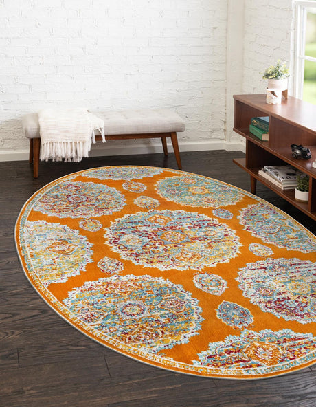 Orange 3' 3 x 5' 3 Paragon Oval Area Rug 100% Polypropylene Colorful Vivid Boho Style Modern Carpet for Unique Interiors for Sale at Rug Engine