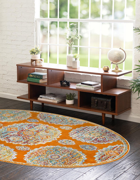 Orange 8' 2 x 10' Paragon Oval Area Rug 100% Polypropylene Colorful Vivid Boho Style Modern Carpet for Unique Interiors for Sale at Rug Engine