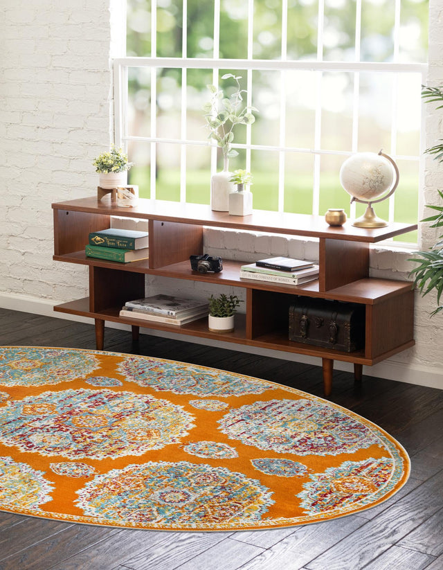 Orange 8' 2 x 10' Paragon Oval Area Rug 100% Polypropylene Colorful Vivid Boho Style Modern Carpet for Unique Interiors for Sale at Rug Engine