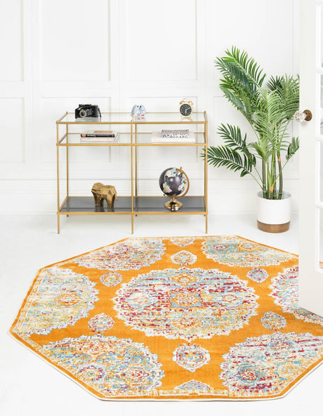 Orange 6' x 6' Paragon Octagon Area Rug 100% Polypropylene Colorful Vivid Boho Style Modern Carpet for Unique Interiors for Sale at Rug Engine