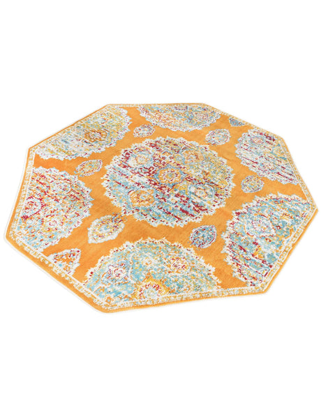 Orange 4' x 4' Paragon Octagon Area Rug 100% Polypropylene Colorful Vivid Boho Style Modern Carpet for Unique Interiors for Sale at Rug Engine