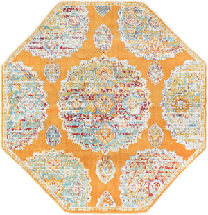 Orange 4' x 4' Paragon Octagon Area Rug 100% Polypropylene Colorful Vivid Boho Style Modern Carpet for Unique Interiors for Sale at Rug Engine
