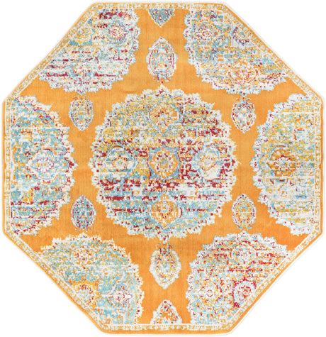 Orange 4' x 4' Paragon Octagon Area Rug 100% Polypropylene Colorful Vivid Boho Style Modern Carpet for Unique Interiors for Sale at Rug Engine