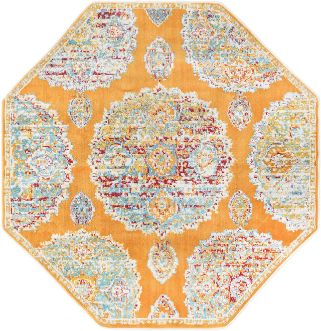 Orange 4' x 4' Paragon Octagon Area Rug 100% Polypropylene Colorful Vivid Boho Style Modern Carpet for Unique Interiors for Sale at Rug Engine
