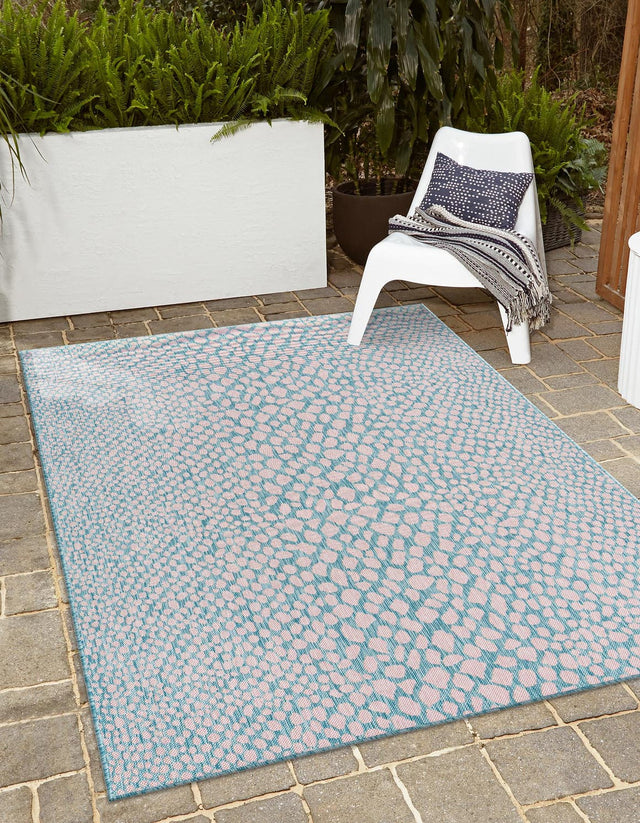 Pink and Aqua 6' 1 x 9' Jill Zarin Outdoor Rectangle Area Rug Weather Resistant for Patio, Deck, Terrace, Balcony, Porch Durable 100% Polypropylene Carpet for Outside for Sale at Rug Engine
