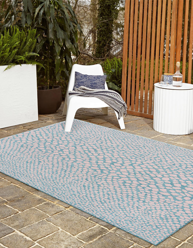 Pink and Aqua 7' 10 x 10' Jill Zarin Outdoor Rectangle Area Rug Weather Resistant for Patio, Deck, Terrace, Balcony, Porch Durable 100% Polypropylene Carpet for Outside for Sale at Rug Engine