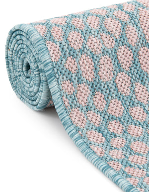 Pink and Aqua 6' 1 x 9' Jill Zarin Outdoor Rectangle Area Rug Weather Resistant for Patio, Deck, Terrace, Balcony, Porch Durable 100% Polypropylene Carpet for Outside for Sale at Rug Engine