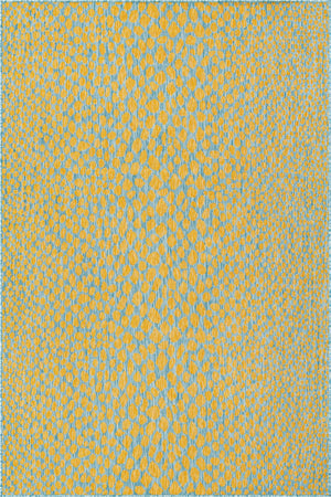 Yellow and Aqua 5' 3 x 8' Jill Zarin Outdoor Rectangle Area Rug Weather Resistant for Patio, Deck, Terrace, Balcony, Porch Durable 100% Polypropylene Carpet for Outside for Sale at Rug Engine