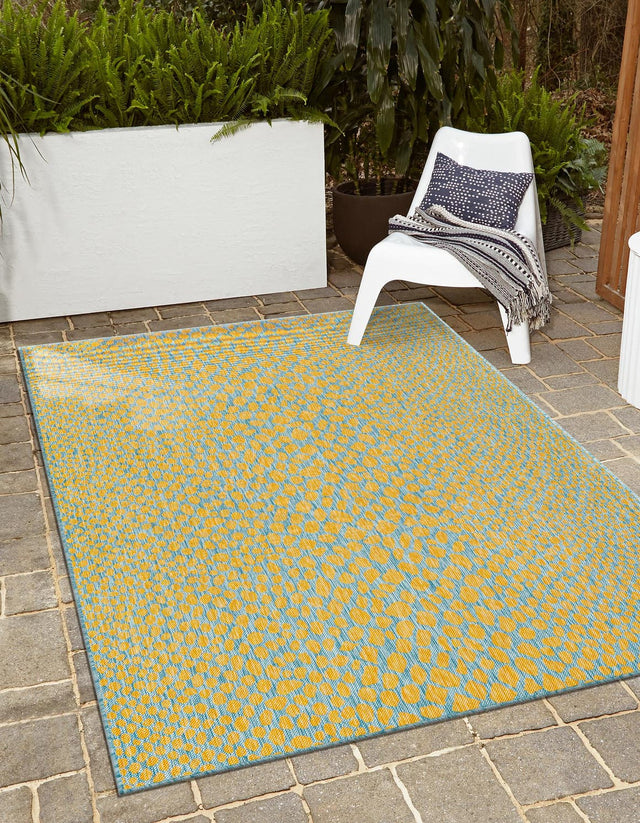 Yellow and Aqua 7' 1 x 10' Jill Zarin Outdoor Rectangle Area Rug Weather Resistant for Patio, Deck, Terrace, Balcony, Porch Durable 100% Polypropylene Carpet for Outside for Sale at Rug Engine