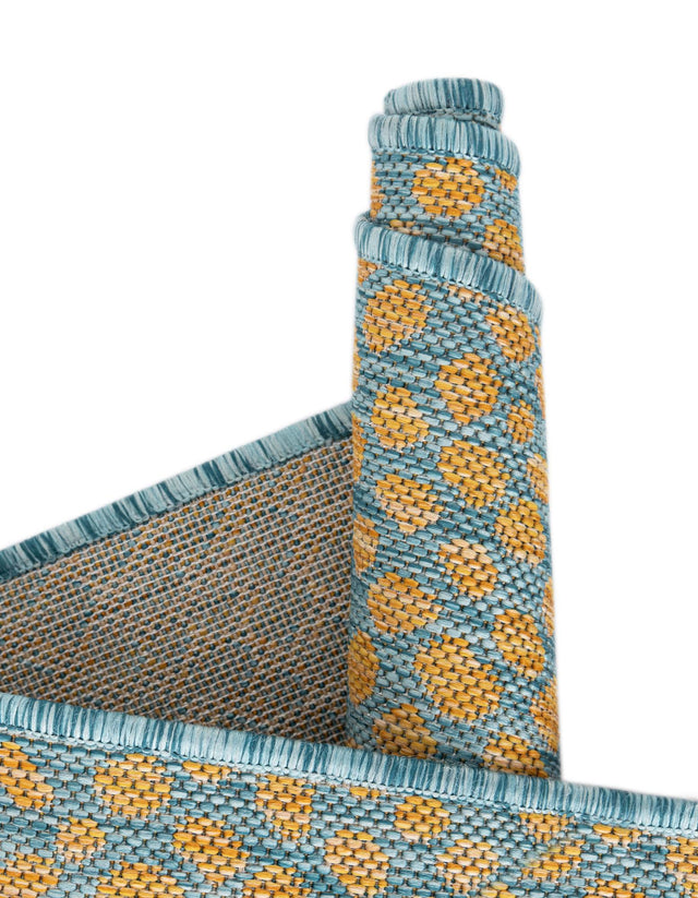 Yellow and Aqua 5' 3 x 8' Jill Zarin Outdoor Rectangle Area Rug Weather Resistant for Patio, Deck, Terrace, Balcony, Porch Durable 100% Polypropylene Carpet for Outside for Sale at Rug Engine
