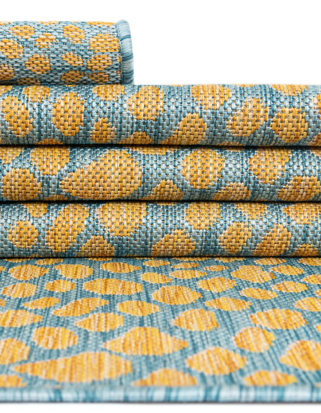 Yellow and Aqua 5' 3 x 8' Jill Zarin Outdoor Rectangle Area Rug Weather Resistant for Patio, Deck, Terrace, Balcony, Porch Durable 100% Polypropylene Carpet for Outside for Sale at Rug Engine
