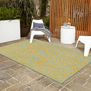 Yellow and Aqua 5' 3 x 8' Jill Zarin Outdoor Rectangle Area Rug Weather Resistant for Patio, Deck, Terrace, Balcony, Porch Durable 100% Polypropylene Carpet for Outside for Sale at Rug Engine