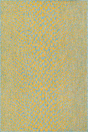Yellow and Aqua 5' 3 x 8' Jill Zarin Outdoor Rectangle Area Rug Weather Resistant for Patio, Deck, Terrace, Balcony, Porch Durable 100% Polypropylene Carpet for Outside for Sale at Rug Engine