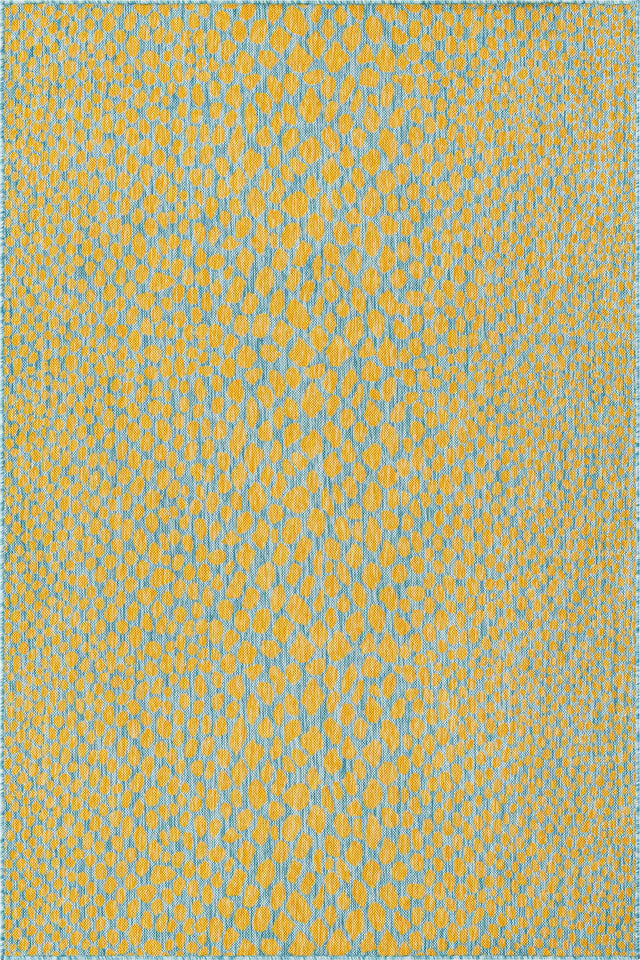 Yellow and Aqua 5' 3 x 8' Jill Zarin Outdoor Rectangle Area Rug Weather Resistant for Patio, Deck, Terrace, Balcony, Porch Durable 100% Polypropylene Carpet for Outside for Sale at Rug Engine