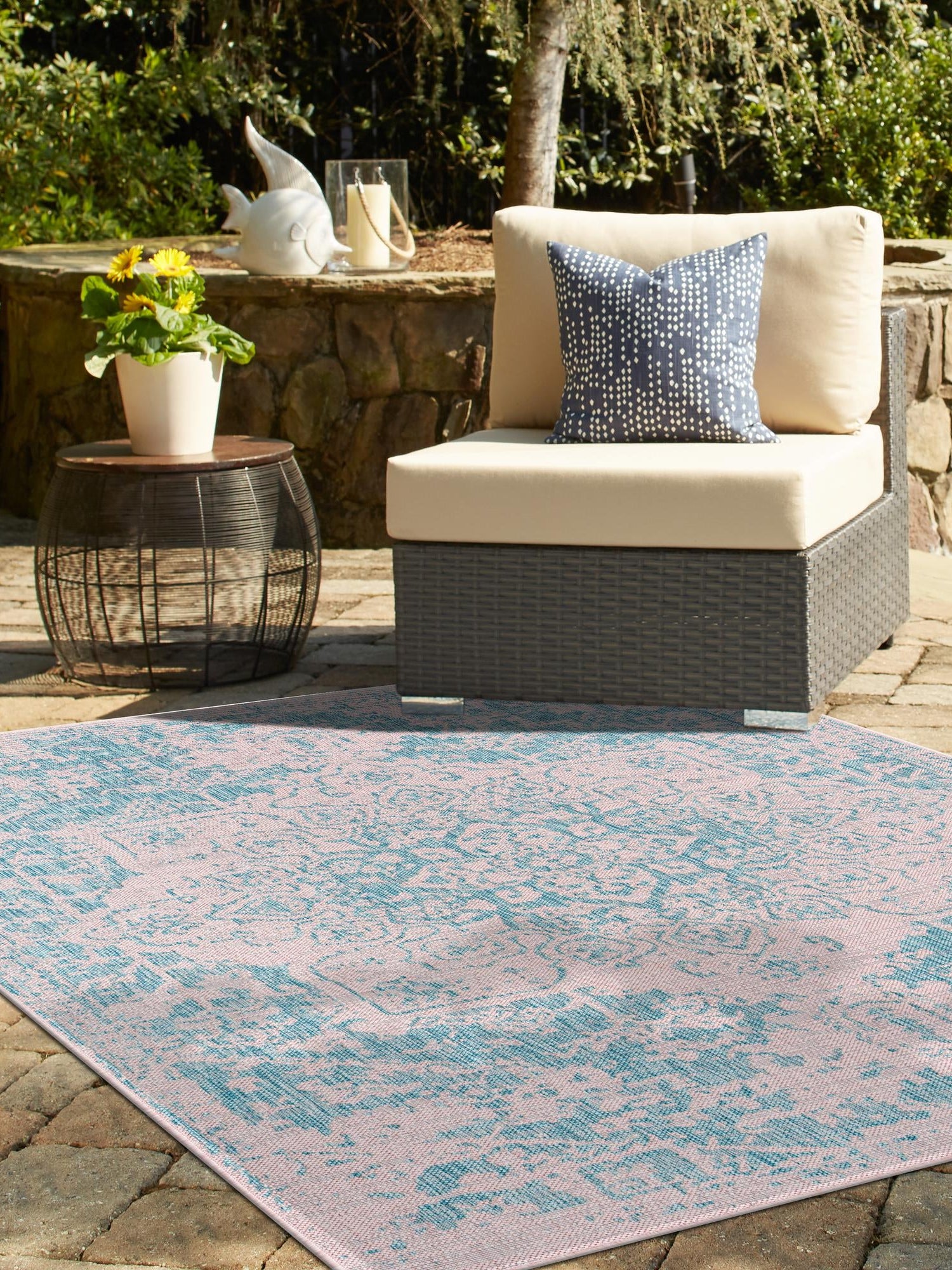 Pink and Aqua 9' x 12' Jill Zarin Outdoor Rectangle Area Rug Weather Resistant for Patio, Deck, Terrace, Balcony, Porch Durable 100% Polypropylene Carpet for Outside for Sale at Rug Engine