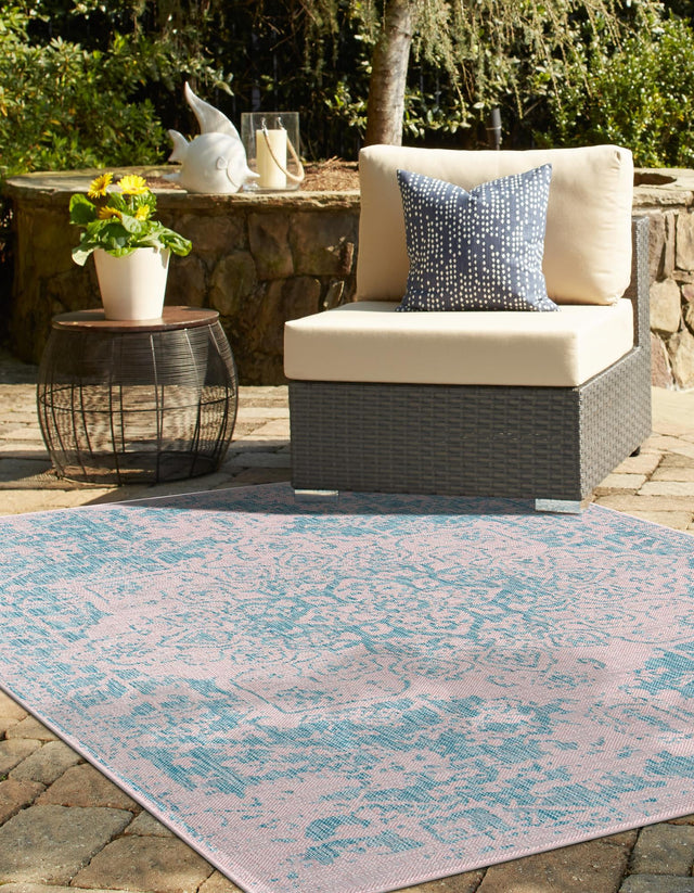 Pink and Aqua 3' 1 x 5' 3 Jill Zarin Outdoor Rectangle Area Rug Weather Resistant for Patio, Deck, Terrace, Balcony, Porch Durable 100% Polypropylene Carpet for Outside for Sale at Rug Engine