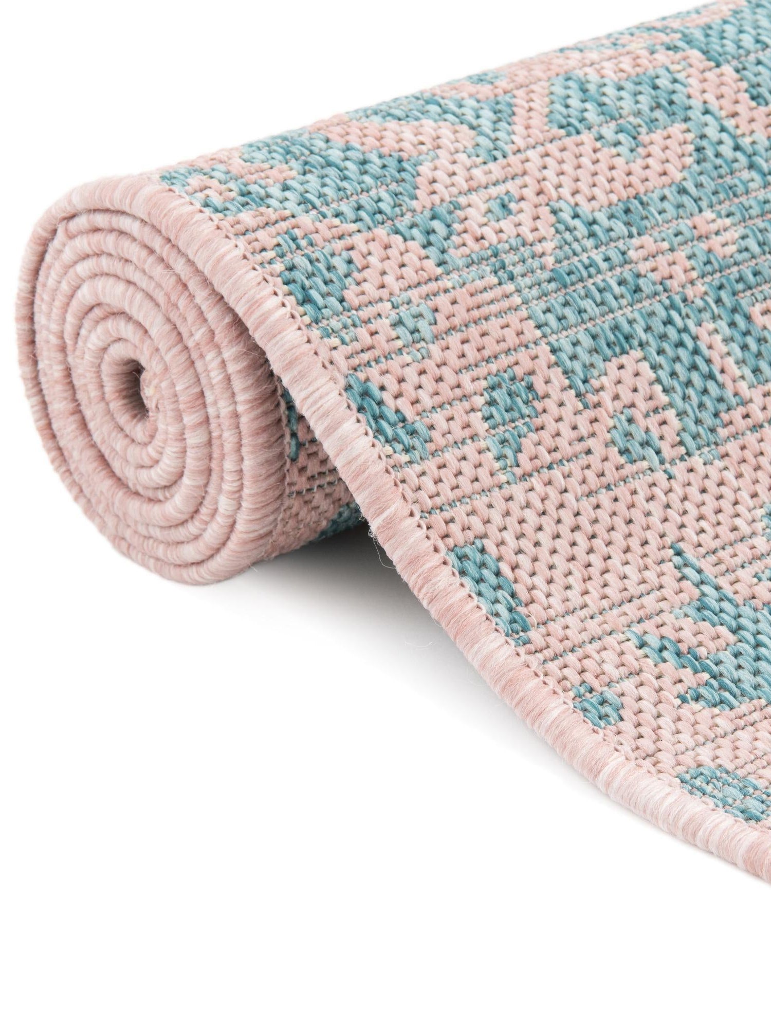 Pink and Aqua 7' 1 x 10' Jill Zarin Outdoor Rectangle Area Rug Weather Resistant for Patio, Deck, Terrace, Balcony, Porch Durable 100% Polypropylene Carpet for Outside for Sale at Rug Engine