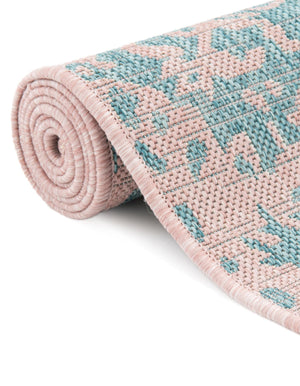 Pink and Aqua 4' 1 x 6' 1 Jill Zarin Outdoor Rectangle Area Rug Weather Resistant for Patio, Deck, Terrace, Balcony, Porch Durable 100% Polypropylene Carpet for Outside for Sale at Rug Engine