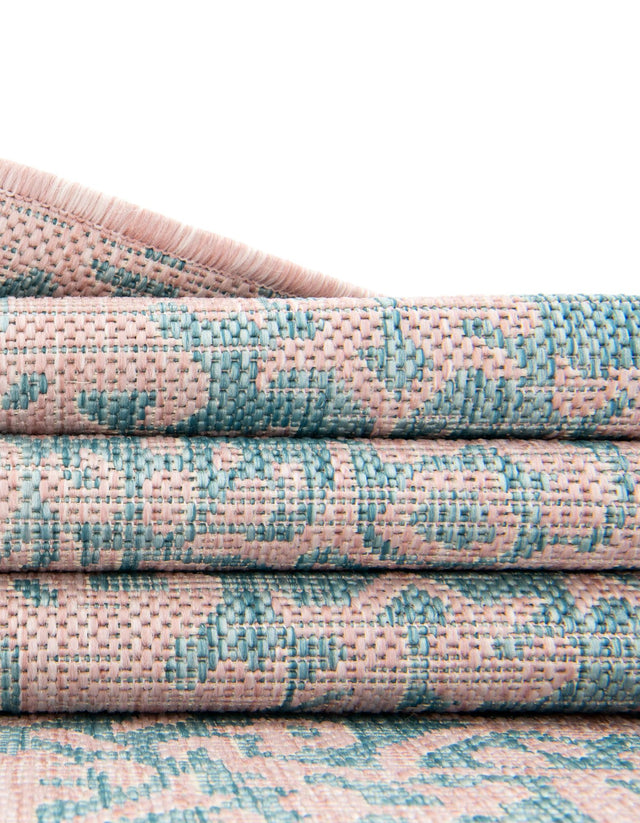 Pink and Aqua 5' 3 x 8' Jill Zarin Outdoor Rectangle Area Rug Weather Resistant for Patio, Deck, Terrace, Balcony, Porch Durable 100% Polypropylene Carpet for Outside for Sale at Rug Engine