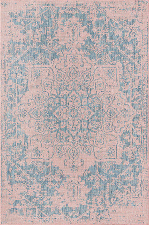 Pink and Aqua 5' 3 x 8' Jill Zarin Outdoor Rectangle Area Rug Weather Resistant for Patio, Deck, Terrace, Balcony, Porch Durable 100% Polypropylene Carpet for Outside for Sale at Rug Engine