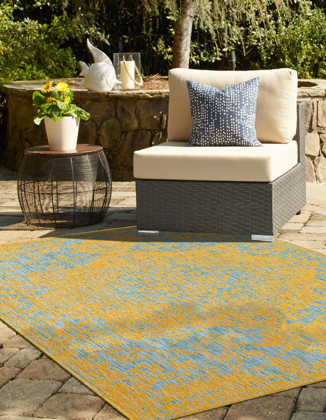 Yellow and Aqua 2' x 3' 1 Jill Zarin Outdoor Rectangle Area Rug Weather Resistant for Patio, Deck, Terrace, Balcony, Porch Durable 100% Polypropylene Carpet for Outside for Sale at Rug Engine