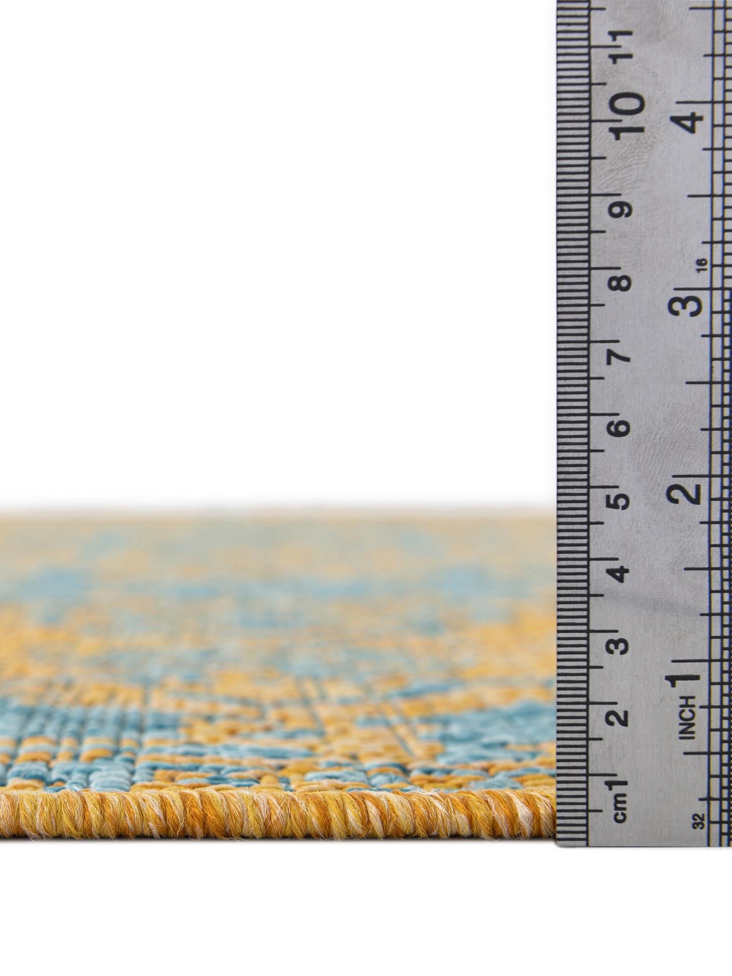 Yellow and Aqua 6' 1 x 9' Jill Zarin Outdoor Rectangle Area Rug Weather Resistant for Patio, Deck, Terrace, Balcony, Porch Durable 100% Polypropylene Carpet for Outside for Sale at Rug Engine