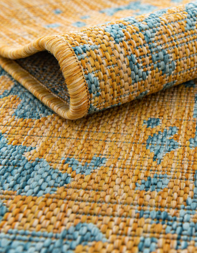 Yellow and Aqua 7' 1 x 10' Jill Zarin Outdoor Rectangle Area Rug Weather Resistant for Patio, Deck, Terrace, Balcony, Porch Durable 100% Polypropylene Carpet for Outside for Sale at Rug Engine