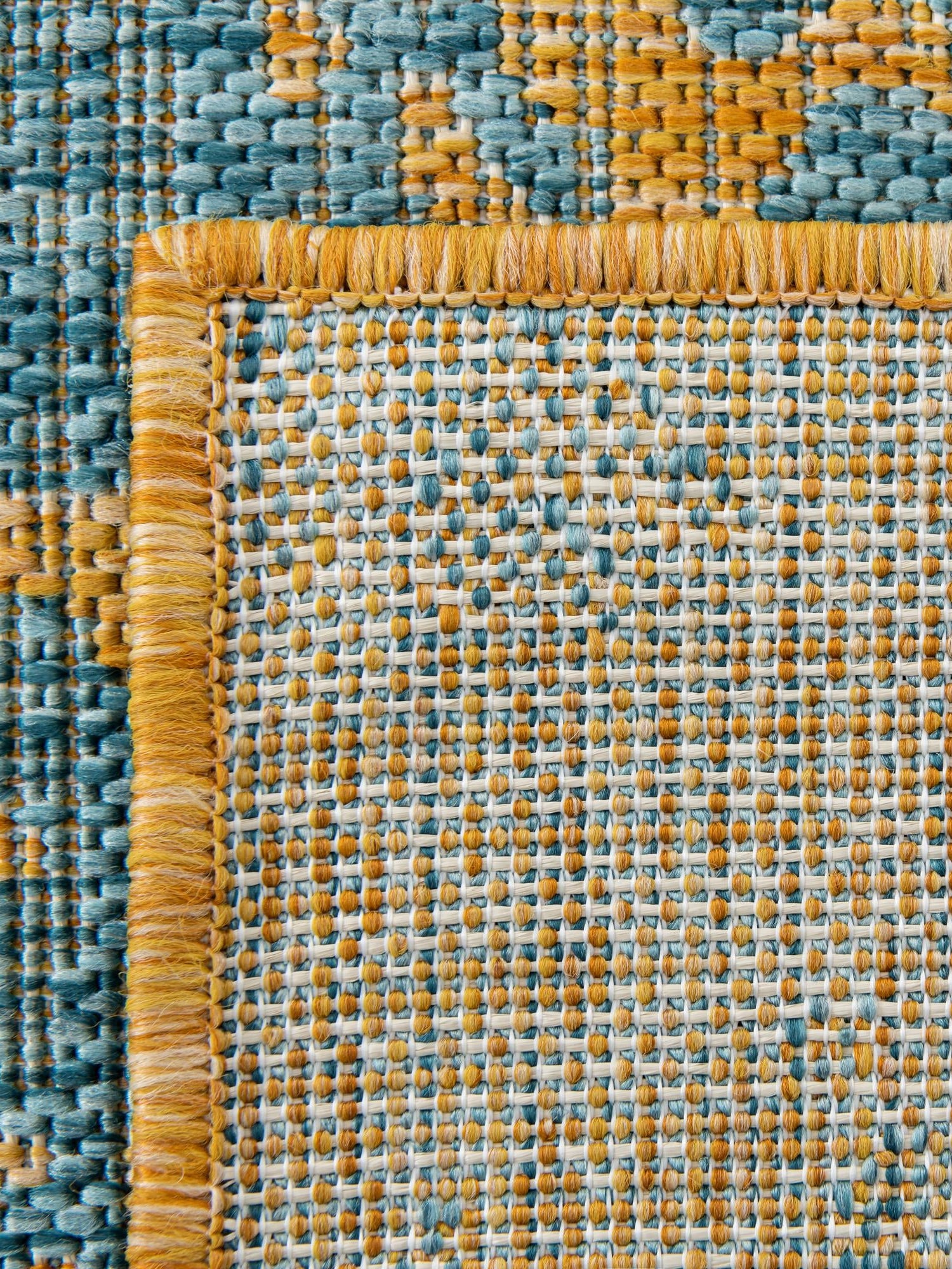 Yellow and Aqua 3' 1 x 5' 3 Jill Zarin Outdoor Rectangle Area Rug Weather Resistant for Patio, Deck, Terrace, Balcony, Porch Durable 100% Polypropylene Carpet for Outside for Sale at Rug Engine