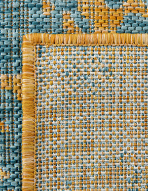 Yellow and Aqua 7' 1 x 10' Jill Zarin Outdoor Rectangle Area Rug Weather Resistant for Patio, Deck, Terrace, Balcony, Porch Durable 100% Polypropylene Carpet for Outside for Sale at Rug Engine