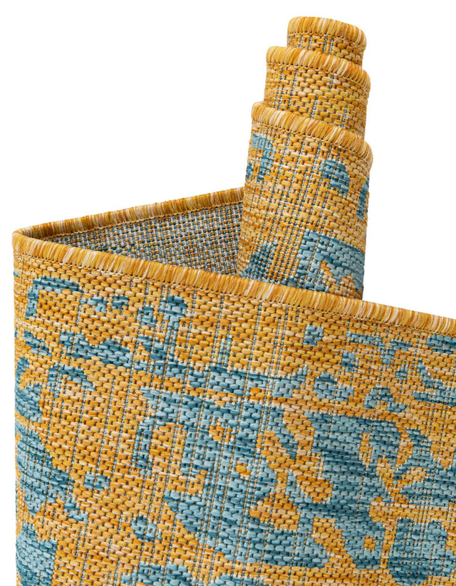 Yellow and Aqua 9' x 12' Jill Zarin Outdoor Rectangle Area Rug Weather Resistant for Patio, Deck, Terrace, Balcony, Porch Durable 100% Polypropylene Carpet for Outside for Sale at Rug Engine