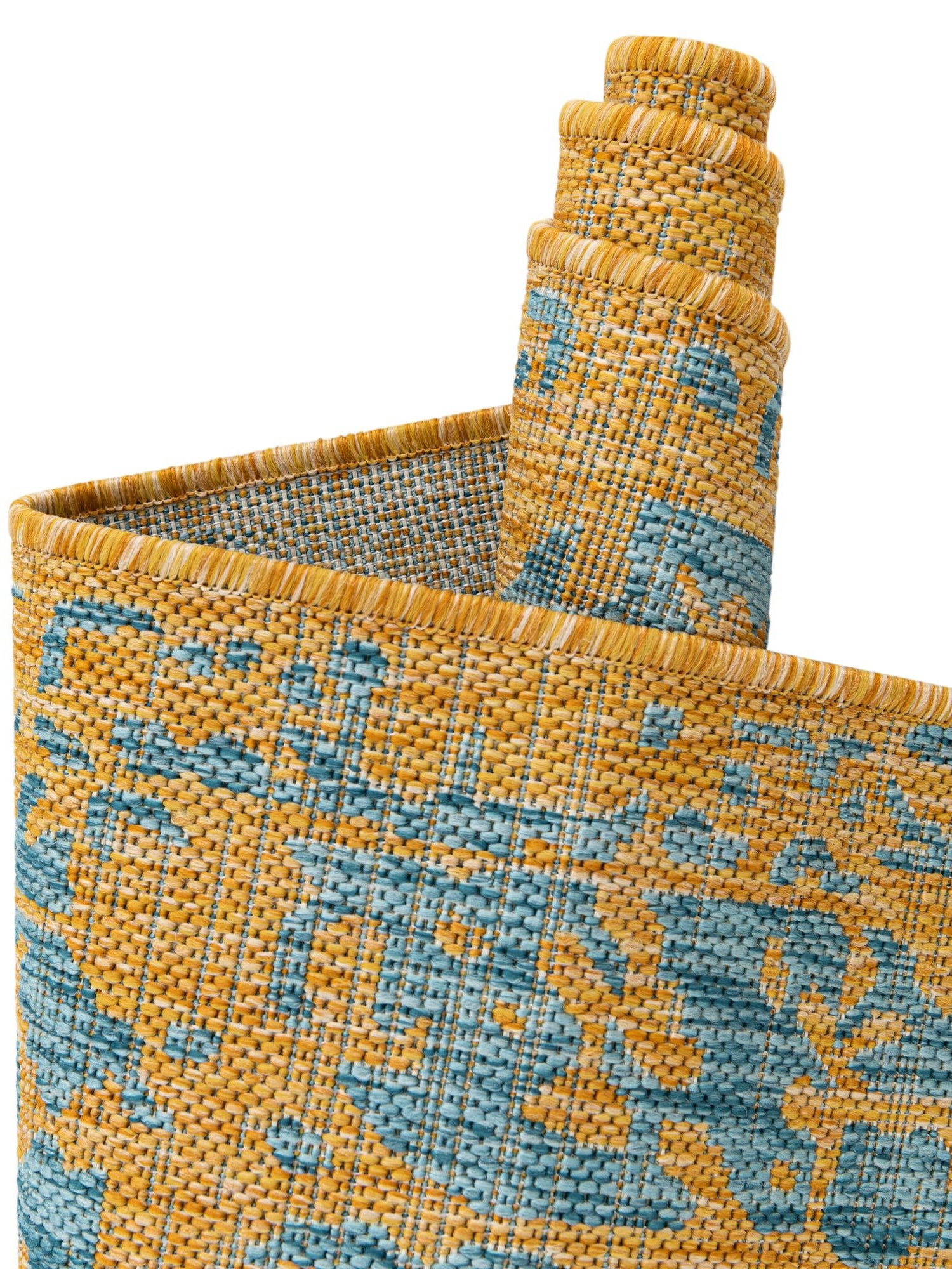 Yellow and Aqua 3' 1 x 5' 3 Jill Zarin Outdoor Rectangle Area Rug Weather Resistant for Patio, Deck, Terrace, Balcony, Porch Durable 100% Polypropylene Carpet for Outside for Sale at Rug Engine