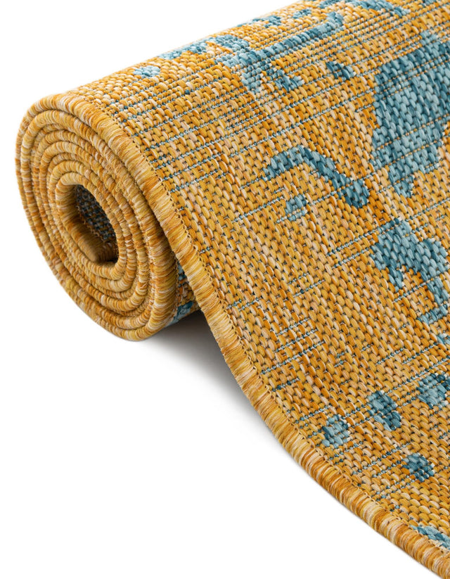 Yellow and Aqua 9' x 12' Jill Zarin Outdoor Rectangle Area Rug Weather Resistant for Patio, Deck, Terrace, Balcony, Porch Durable 100% Polypropylene Carpet for Outside for Sale at Rug Engine