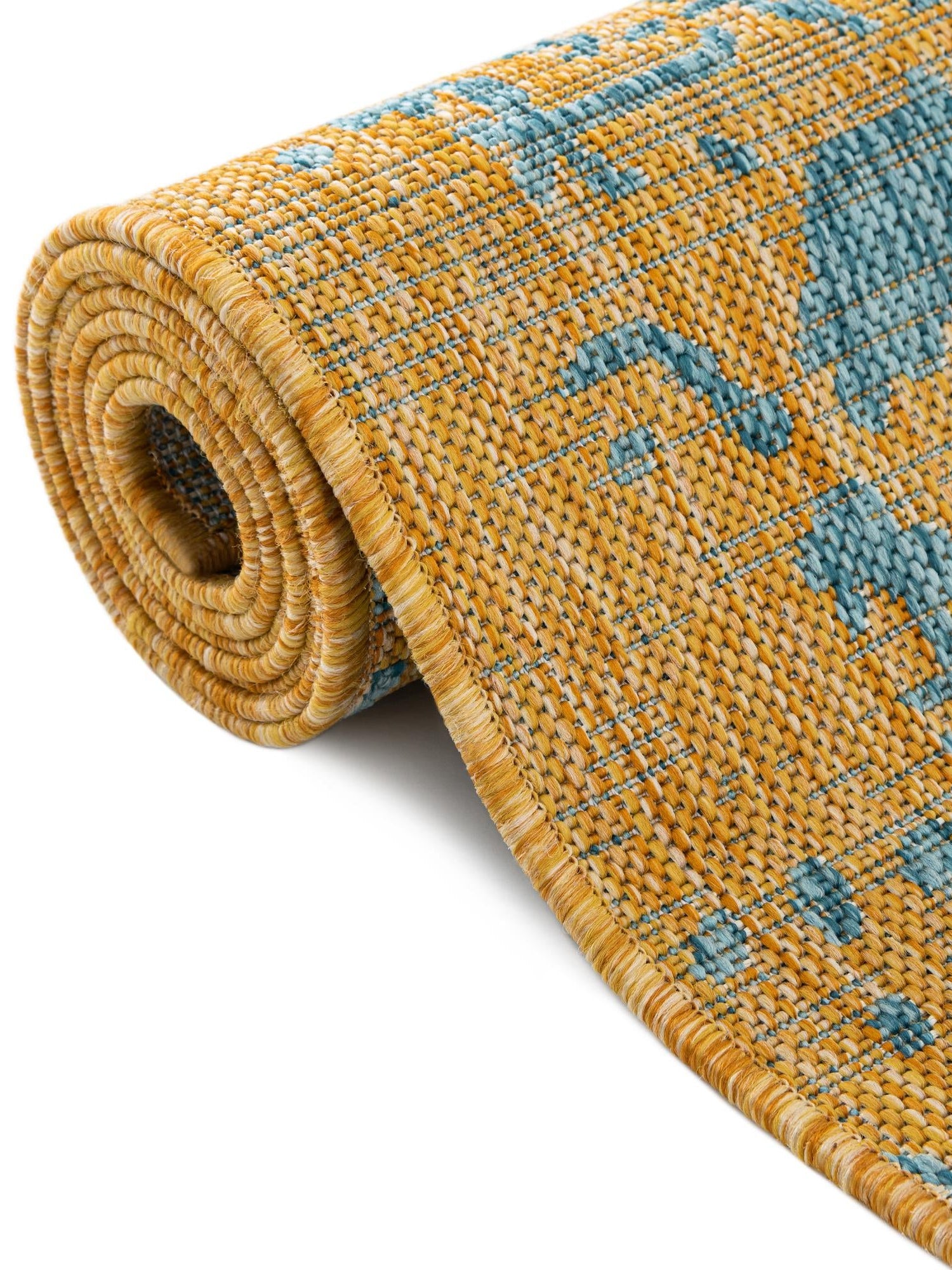 Yellow and Aqua 4' 1 x 6' 1 Jill Zarin Outdoor Rectangle Area Rug Weather Resistant for Patio, Deck, Terrace, Balcony, Porch Durable 100% Polypropylene Carpet for Outside for Sale at Rug Engine