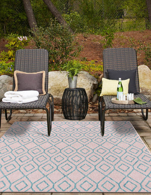 Pink and Aqua 4' 1 x 6' 1 Jill Zarin Outdoor Rectangle Area Rug Weather Resistant for Patio, Deck, Terrace, Balcony, Porch Durable 100% Polypropylene Carpet for Outside for Sale at Rug Engine