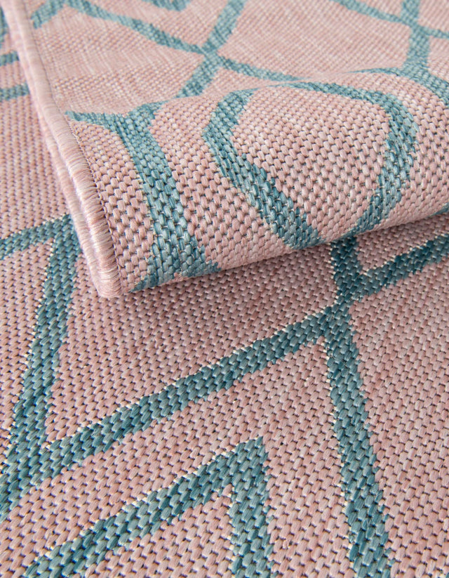 Pink and Aqua 4' 1 x 6' 1 Jill Zarin Outdoor Rectangle Area Rug Weather Resistant for Patio, Deck, Terrace, Balcony, Porch Durable 100% Polypropylene Carpet for Outside for Sale at Rug Engine